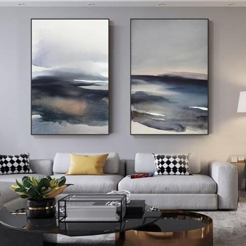Amazing Watercolor Blue Grey Splash Canvas Painting Big Posters Print Abstract Wall Picture for Living Room Tableau Murale Salon