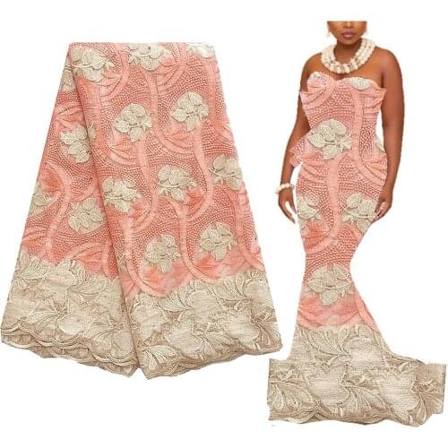 Embroidery Swiss Mesh African Lace Fabric 2021 Beads Korea Tulle Nigerian Cord Lace Fabrics Guipure French Net Lace for Wedding