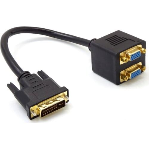 High Quality DVI-I 24+5 Pins Male to 2 Dual VGA Female Monitor Adapter Splitter Cable