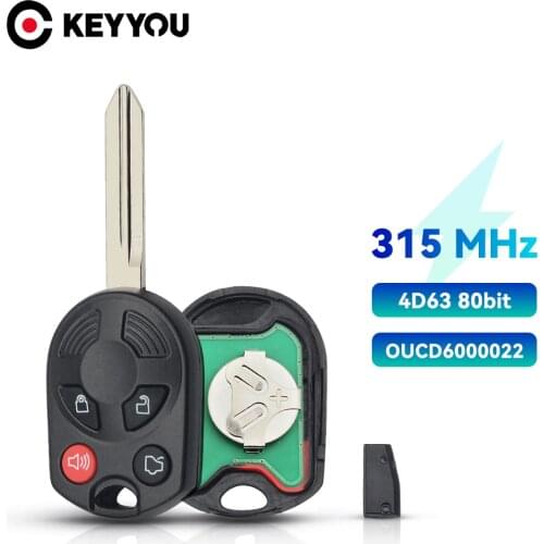 KEYYOU Complete Remote Car Key Fob 4 Button ID63 Chip 80 Bit For Ford Edge Escape Focus Lincoln Mazda Mercury OUCD6000022 315Mhz