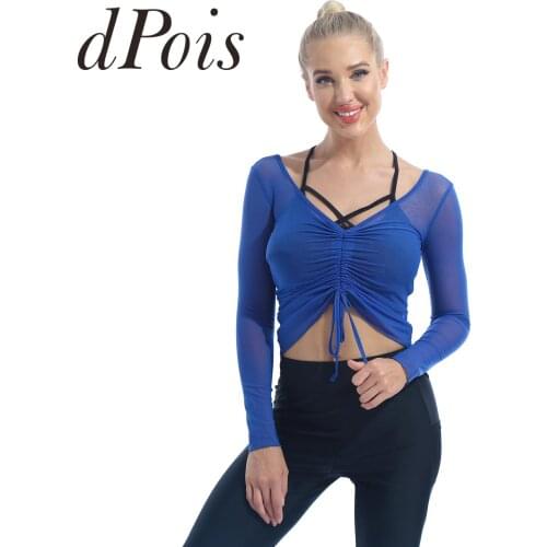 Adult Female Casual Mesh Ballet Wrap Lyrical Dancing Tops Costumes Dancewear Women Ballet Dance Practice Blouse Cover Up Clothes