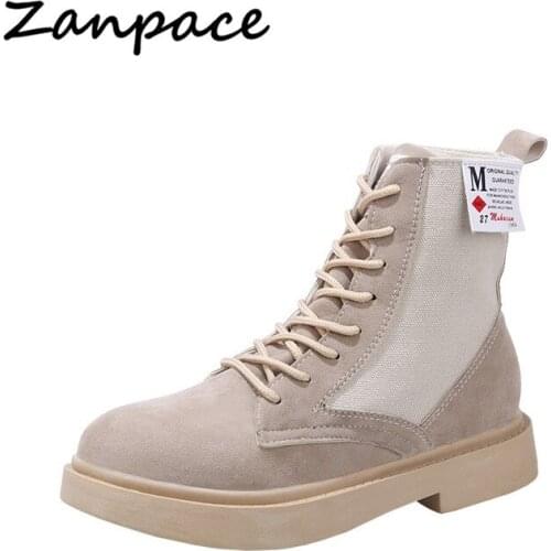 2019 Autumn Women Boots Flock Flat Bottom Student Shoes Fashion High Heel Lace Up Ankle Boots for Womens Black Motorcycle boots