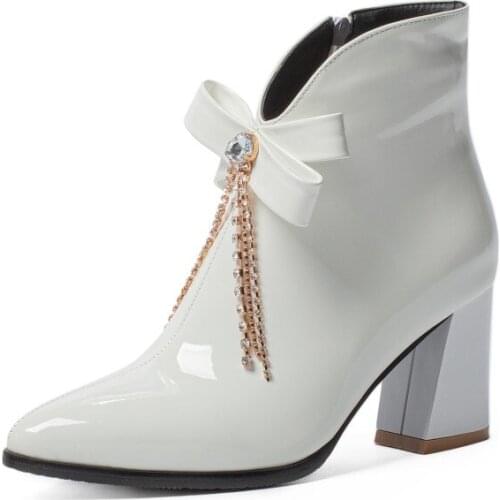 Big Size Pointed bow decorated boots boots women shoes ankle boots for women ladies boots shoes woman winter