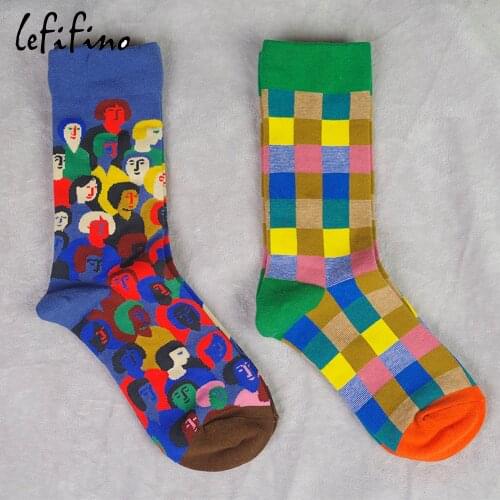 Women cute funny colorful cotton socks character fun novelty french design checkerboard happy funky socks cool men street socks
