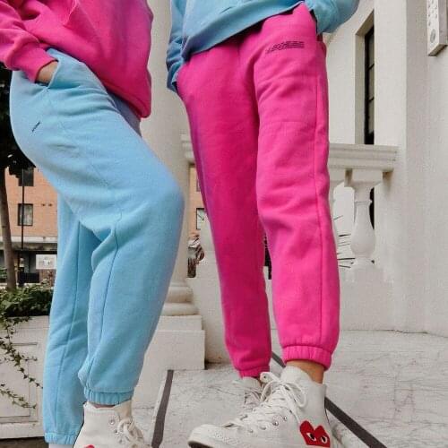 Women Solid Color Joggers Sweatpants 100%Cotton High Waist Drawstring Sport Running Trousers Fashion Female Workout Couple Pants