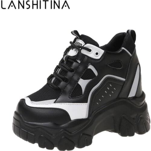 Women Mesh Platform Sneakers Spring Trainers White Shoes 10CM High Heels Wedge Outdoor Sport Shoes Breathable Casual Shoes Woman