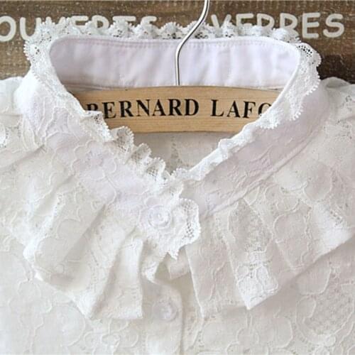 Q1FA Women Pure Color Lace Detachable Lapel Choker Necklace Shirt Fake False Collar
