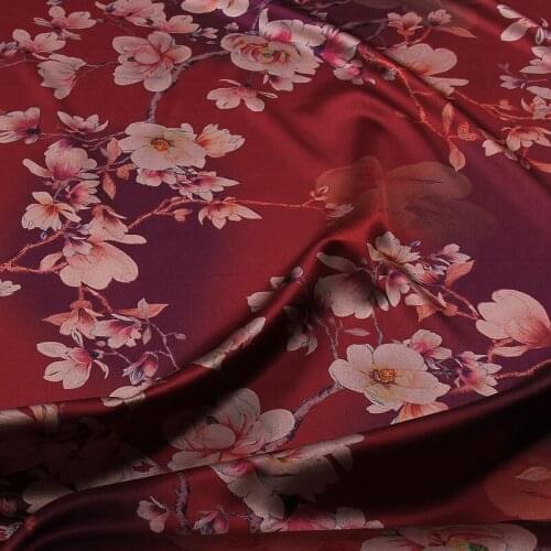 50cmx108cm Stretch Satin Dark Red Mulberry Silk Fabric