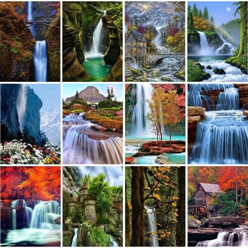 5D DIY Diamond Painting Waterfall Scenic Full Square Diamond Embroidery Landscape Cross Stitch Mosaic Rhinestone Home Decor Sale