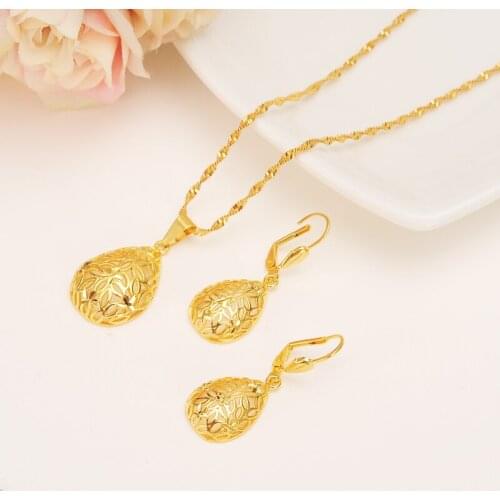 Bangrui Lovely Water D Pendant Necklace & Earrings Set Gold Color Trendy Party Jewelry Sets For Women Gift