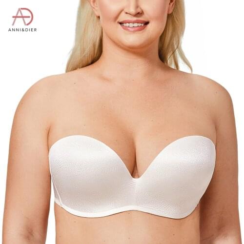 Womens Plus Size Padded Floral Jacquard Lift Support Plunge Strapless Bra Underwire