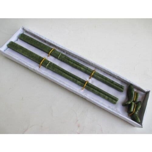 8.47 inch / Two Pair of Elaborate 100% natural jade chopsticks and Carp stood