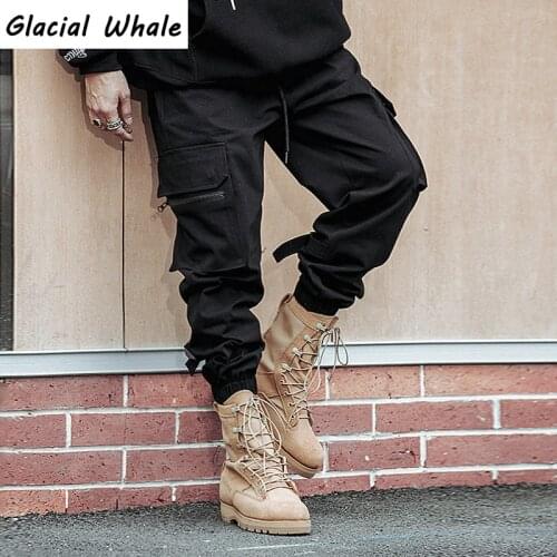 GlacialWhale Fashion 2021 Mens Cargo Pants Joggers Men Solid Hip Hop Harajuku Japanese Streetwear Trousers Male Black Pants Men