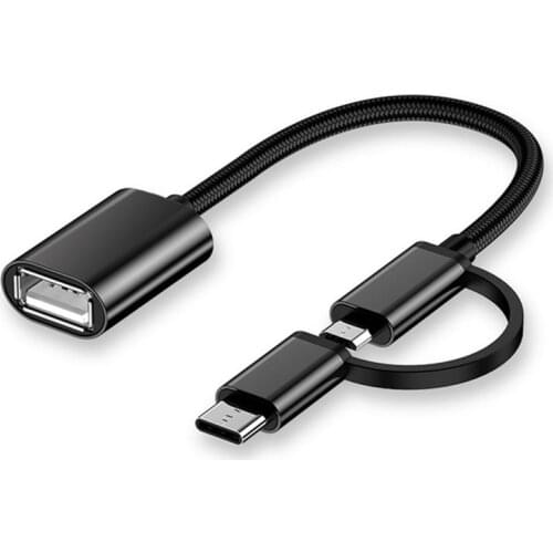 2 in 1 OTG Adapter Cable Converter Nylon Braid USB 2.0 Micro USB Type C Data Sync Adapter for MacBook U Disk Type-C OTG