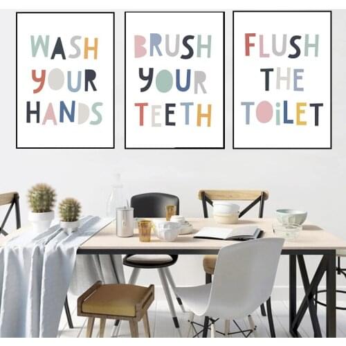 Colorful Bathroom Nursery Funny House Rules Sign Canvas Painting Wash Your Hands Quotes Poster and Print Nordic Home Decoration