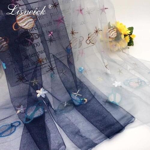 1meter/lot 135cm Mesh Lace Sequin Universe Planet Embroidered Beaded lace Fabric diy Nigerian party Dress skirt Material