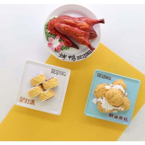 Fridge magnet chinese beijing traditional food dish mini model simulation kitchen decoration magnetic sticker resin stereo gift