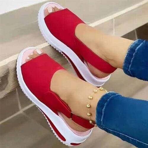 2021 Summer New Fish Mouth Sandals Womens Word Buckle Thick Bottom Wedge Sandals Womens Plus Size