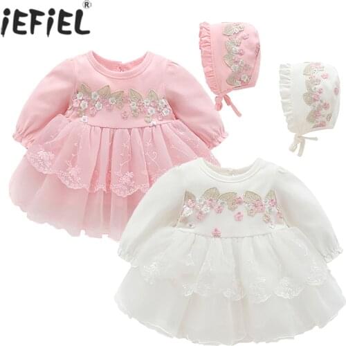 Newborn Baby Girls 1st Birthday Clothes Princess Wedding Embroidered Mesh Tulle Tutu Dresses 0 3 6 12 Months Baby Baptism Dress