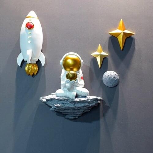 Modern 3D Resin Astronaut Rocket Wall Hanging Decoration Home Kid room Wall Sticker Crafts Lobby Restaurant Wall Mural Ornaments