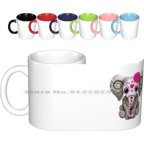 Pink Day Of The Dead Sugar Skull Baby Elephant Ceramic Mugs Coffee Cups Milk Tea Mug Day Of The Dead Sugar Skull Day Of The