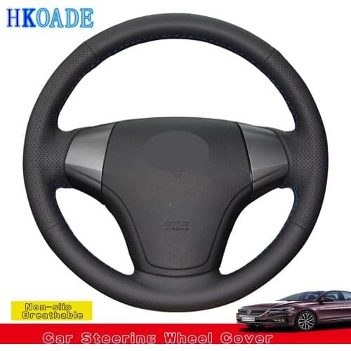 DIY Hand-stitched Black Comfortable Artificial Leather Car Accessories Steering Wheel Cover For Hyundai Elantra 2008-2010