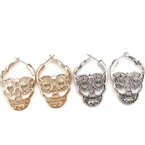 New Design Silver Black Color Skull Stud Earrings For Women Men Punk Rock Style Skeleton Ear Earrings Jewelry Gift