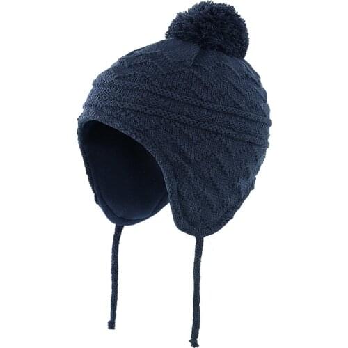 Connectyle Toddler Infant Boys Girls Winter Skull Cap Fleece Lined Knit Kids Hat with Earflap Hats With Pom