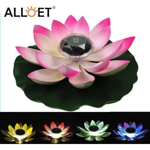 Solar Powered LED Flower Light Floating Fountain Pond Garden Pool Lamp Realistic Lotus Shape Led Bright Lamps Bulb