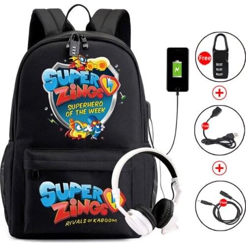 Superzings Backpack School Bag Fashion New Birthday Movie Sticker Game Action Figure Gift for Kids Boys Student Business