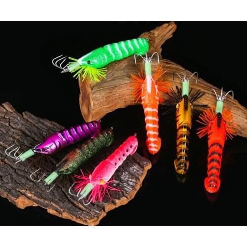 Luminous Bait Squid Hook Wood Shrimp Lures Soft foot Jigs Lifelike Simulation Silicone Octopus Bait Fishing Tackle with sound