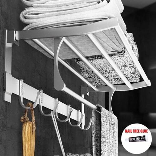 Towel Rack Wall Mounted Foldable Aluminum Organizer Towel Holder Bathroom Wall Shelf For bathroom equipment bathroom accessories