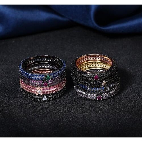 New Black Gold Rings with Colorful Ziron Stone Vintage Wedding Engagement Rings for Women Fashion Jewelry