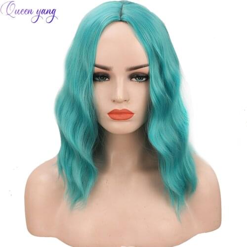 QUEENYANG Ladies Short Synthetic Wig Daily Use Short Curly Hair Lake Blue Light Gray Chemical Fiber High Temperature Silk