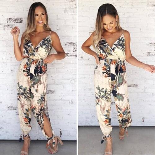 Rompers Womens Jumpsuit 2021 Summer Sleeveless Sling Loose Baggy Long Pants Floral Casual Jumpsuit