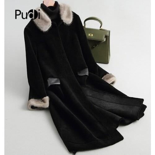 Aorice Womens Winter Real Wool Fur Coat With Real Mink Fur Collar Girl Lady Female Long Warm Fur Coats Jackets Overcoats A68288