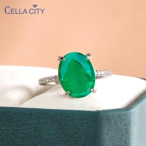 CellaCity Emerald Gemstones Women Ring 9*14mm stone 925 sterling silver women fine jewelry gift size 6-10 wholesale