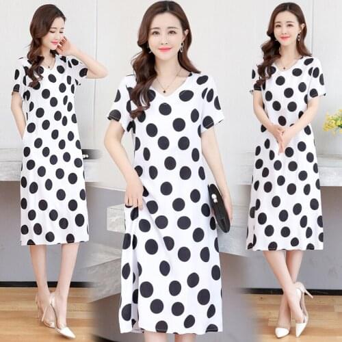 2021 New Style Women Summer Dresses V-neck Cotton Plus Size Vestidos Robe Femme Casual Short DotsSolid A-line Sandy beach Dress