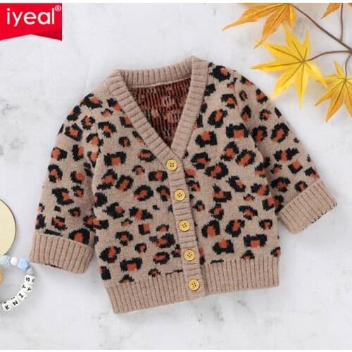 IYEAL Winter Baby Girl Boy Sweater Cardigan Sweaters Knitted Chidlren Outwear Leopard Grain Baby Boys Girls Coat 0-24M