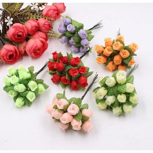 1 Bouquet Mini Artificial Flower 12 Rose Heads DIY Crafts Home Garden Party Wedding Gifts Box Decorations