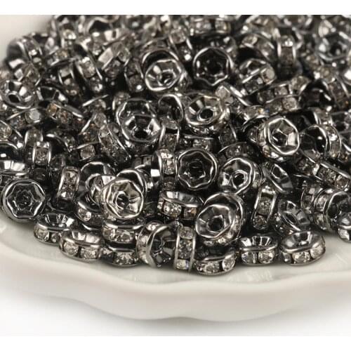100pcs/lot Gun Black Rhinestone Rondelles Crystal Bead 4/6/8/10mm Loose Spacer Beads for DIY Jewelry Making Accessories Supplie