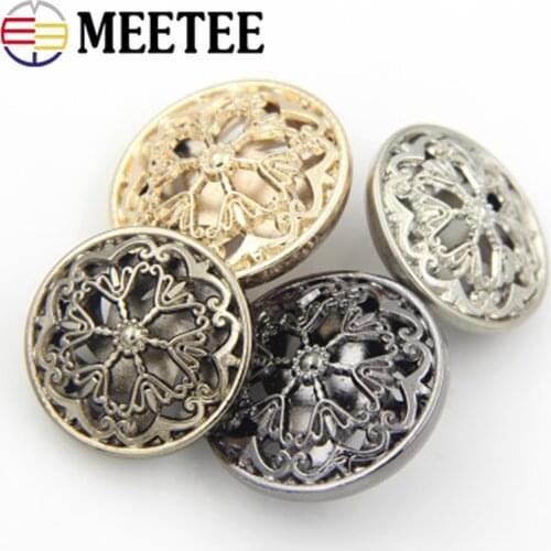 Meetee 30pcs 18-22mm Hollow Flower Metal Fashion Button DIY Clothing Accessories Coat Suit Clothes Sewing Shank Buttons BD226