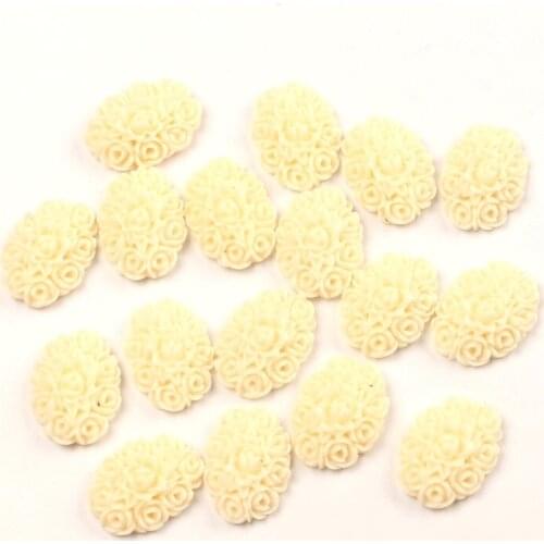 50Pcs Ivory Oval 18x13mm Resin Flowers Loose Beads Flatback Cabochon Scrapbooking Jewelry Finding Making DIY Accessories