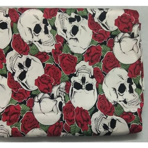 50x105cm Thick Stretchable Big Skull Rose Flower Printed Cotton Spandex Fabric Flower Skull Fabric Patchwork Elastic Fabric Clot