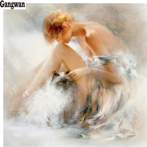 5D DIY Diamond Painting Ballerina and cat 3d Embroidery Full Square round Diamond Cross Stitch Rhinestone Mosaic decor Painting