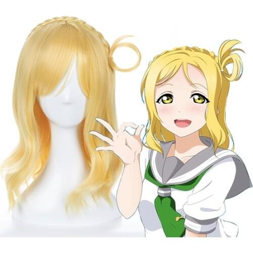 Anime LoveLive!Sunshine!! Cosplay Wig Mari Ohara Lemon Gold Wigs Halloween Carnival Women Cosplay Wigs