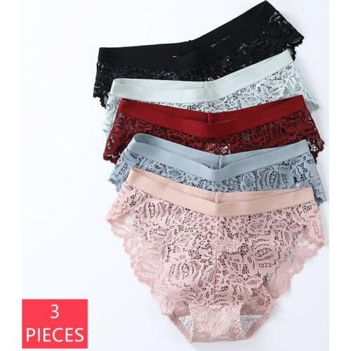 3Pcs Seamless Panties For Women Breathable Underwear Sexy Lace Female Lingerie Sweet Cotton Briefs Transparent Ladies Underpants