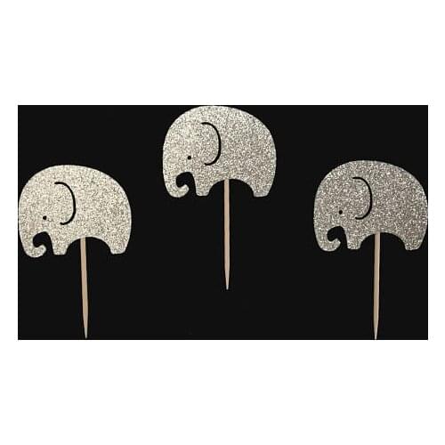 Glitter silver elephant Circus Carnival Birthday Cupcake Toppers baby shower baptism wedding Dance Party Decor