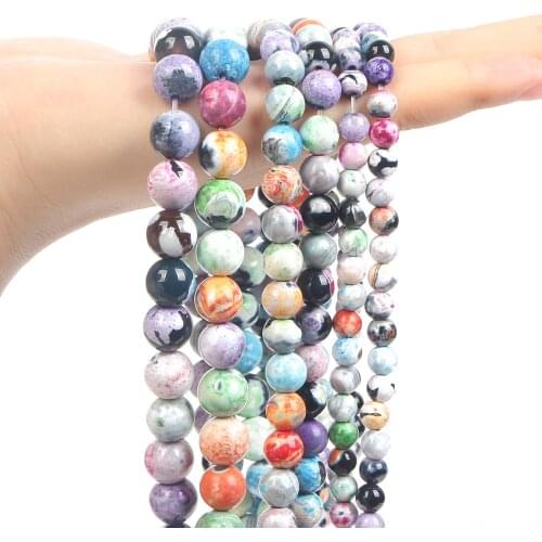 Natural Stone Beads Multicolor Fire Agates Round Loose Space Beads for Jewelry Making Bracelet Necklace DIY Accessories 6/8/10MM