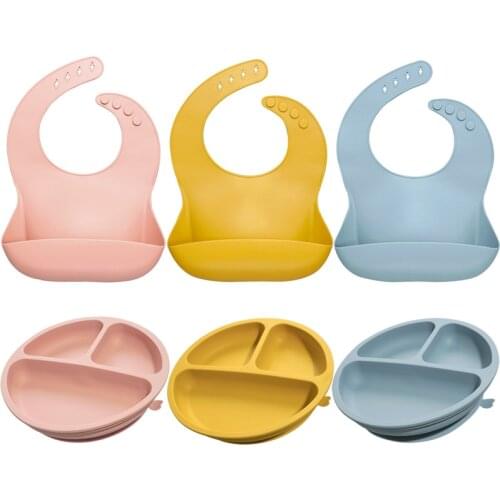 Baby Bibs Food Sucker Non-Silp Bowl Girl Boy Adjustable Children Bib Baby Accessories BPA Free Soft Edible Silicone